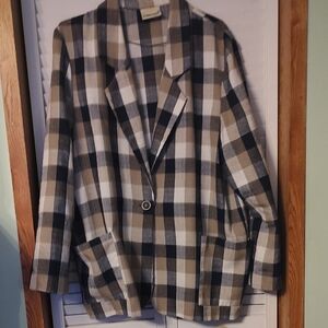 Fashion Bug Checkered Blazer in Navy and Tan
